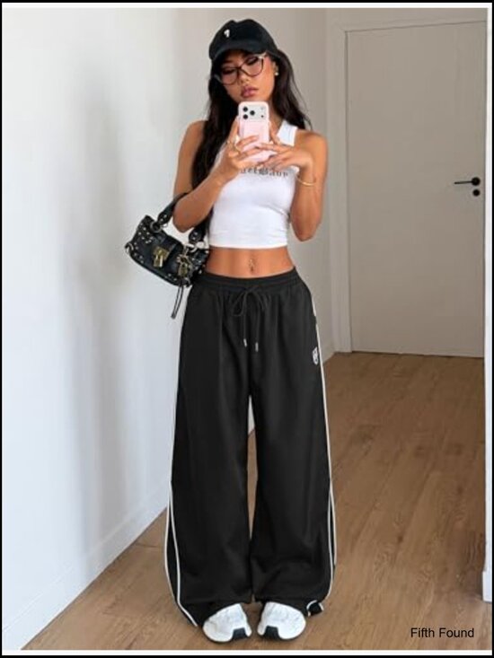 Medium Size Parachute Track Pants Elastic Waist Wide Leg Sweatpants - Picture 6 of 6